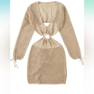 Crochet Cover Up Long Sleeve Knitted Swim Beach Cover Up Dress Swimwear